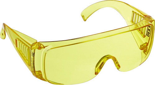 картинка Защитные жёлтые очки DEXX широкая монолинза с дополнительной боковой защитой и вентиляцией, открытого типа от магазина Сантехстрой