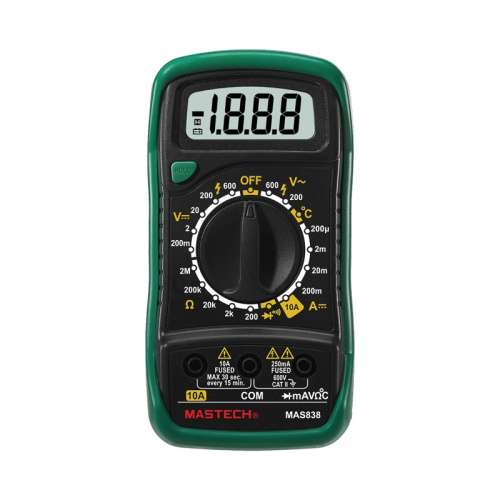 картинка Портативный мультиметр MAS838 в кожухе с прозвонкой и измерением температуры MASTECH от магазина Сантехстрой
