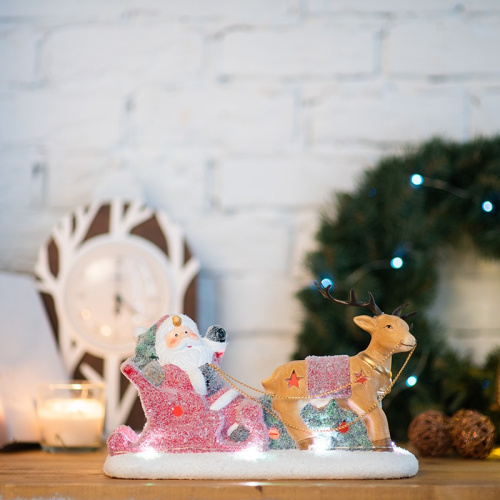 картинка Керамическая фигурка Дед Мороз в санях 30,5х12,2х17,2 см от магазина Сантехстрой