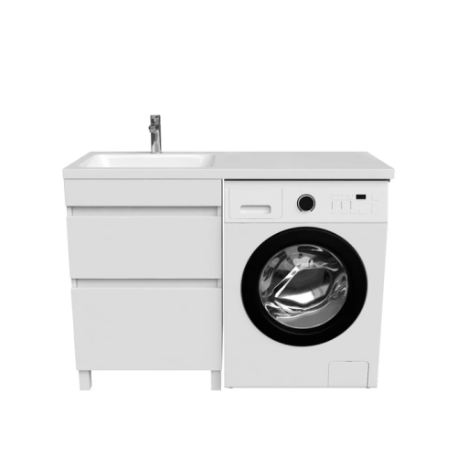 картинка Тумба с умывальником напольная для стиральной машины с ящиками, 120 см, левая, белая, IDDIS Optima Home (OPH12LBi95K) от магазина Сантехстрой
