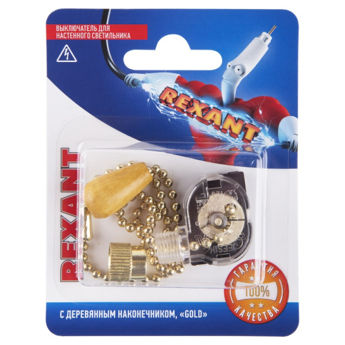 картинка Выключатель для настенного светильника REXANT c деревянным наконечником,  золотой,  1 шт. от магазина Сантехстрой