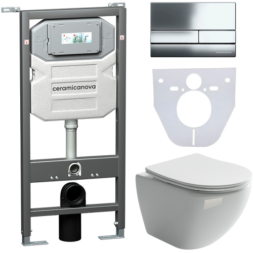 картинка Комплект унитаза с инсталляцией Ceramica Nova Metropol CN4002_1002CH_1000 с сиденьем Микролифт и клавишей смыва Хром глянцевый от магазина Сантехстрой