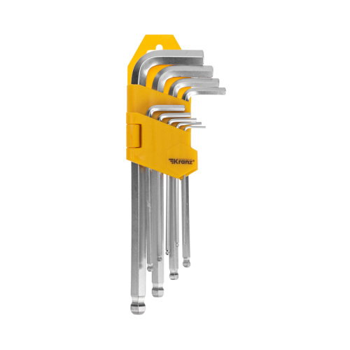 картинка Набор ключей имбусовых HEX KRANZ 1,5-10 мм, CrV,  9 шт. ,  удлиненные,  с шаром от магазина Сантехстрой