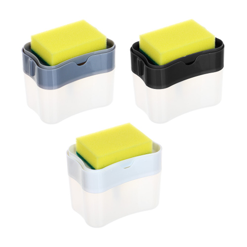 картинка VETTA Дозатор для моющего средства с губкой, пластик, 14x10,5x9см, 3 цвета от магазина Сантехстрой