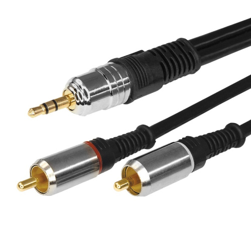 картинка Шнур Стерео 3,5мм - 2 RCA,  5м (GOLD-металл) REXANT от магазина Сантехстрой