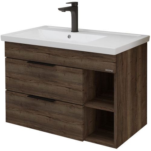 картинка Тумба под раковину Grossman Форта 80 1080042 подвесная Темный дуб галифакс от магазина Сантехстрой