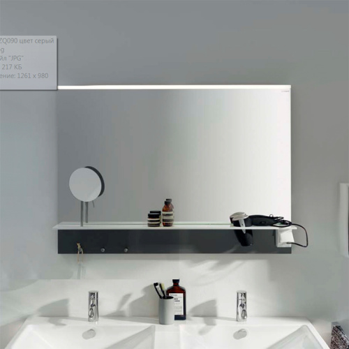 картинка BURGBAD Eqio Зеркало с полкой , светодиод подсв.900х769х150 мм,выкл сбоку справа, 3 крючка, держ для фена справа. цвет серый F2010 от магазина Сантехстрой