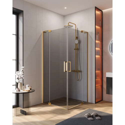 картинка Душевой уголок Cezares Slider SLIDER-A-2-90/100-GRIGIO-BORO 90-100x90-100 см, профиль золотой матовый, стекло графитовое от магазина Сантехстрой