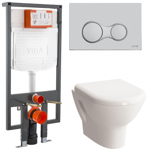 картинка Комплект унитаза с инсталляцией Vitra Zentrum 9012B003-7206 с сиденьем Микролифт и клавишей смыва Хром от магазина Сантехстрой