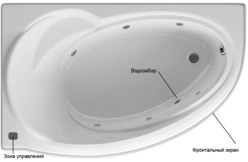 картинка Акриловая ванна АКВАТЕК Бетта 160х97 левая, с гидромассажем Standard (пневмоуправление), с фронтальным экраном от магазина Сантехстрой