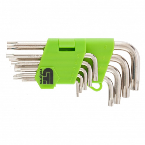 картинка Набор ключей имбусовых Tamper-Torx , 9 шт: ТT10-ТT50.45x, закаленные, короткие, никель Сибртех от магазина Сантехстрой