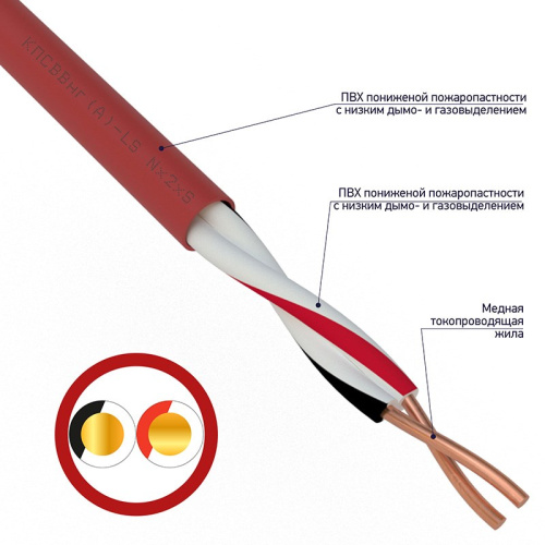 картинка Кабель для пожарной сигнализации КПСВВнг(А)-LS 1x2x0,50мм²,  бухта 200м REXANT от магазина Сантехстрой