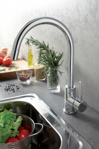 картинка смеситель для кухни jacob delafon edouard с вытяжным изливом, хром (e23308-cp)