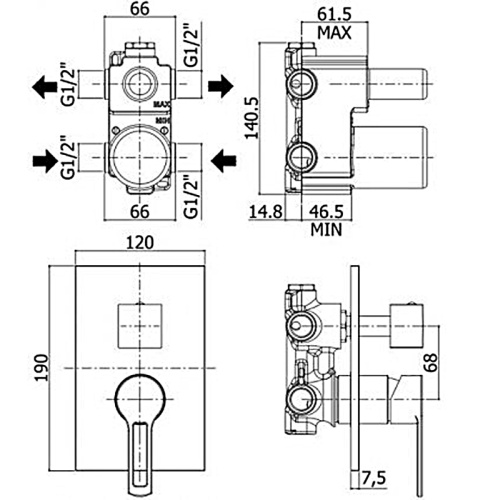 фотография смеситель для душа paffoni ringo встраиваемый, хром (rin018cr/m)