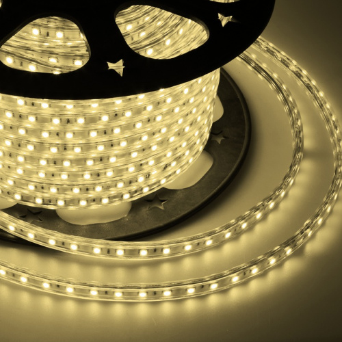 картинка LED лента 220 В,  10х7 мм,  IP67, SMD 2835, 60 LED/m,  цвет свечения теплый белый,  бухта 100 м от магазина Сантехстрой