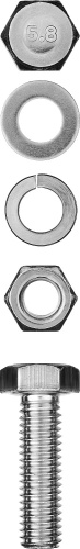 картинка Болт (DIN933) в комплекте с гайкой (DIN934), шайбой (DIN125), шайбой пруж. (DIN127), M8 x 20 мм, 6 шт, ЗУБР от магазина Сантехстрой