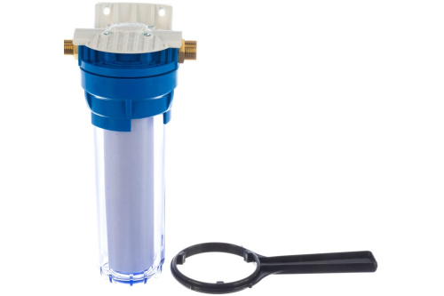 картинка Магистральный фильтр для воды со сменным картриджем Гейзер 1П прозр.10" 1/2х3/4 32008 от магазина Сантехстрой