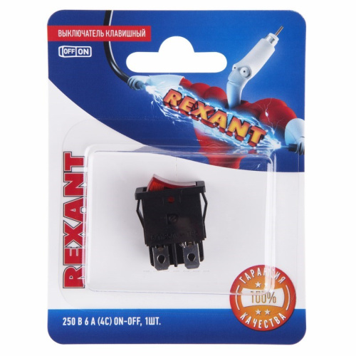 картинка Выключатель клавишный 250V 6А (4с) ON-OFF красный с подсветкой Mini (RWB-207, SC-768) REXANT (в упак.  1шт. ) от магазина Сантехстрой