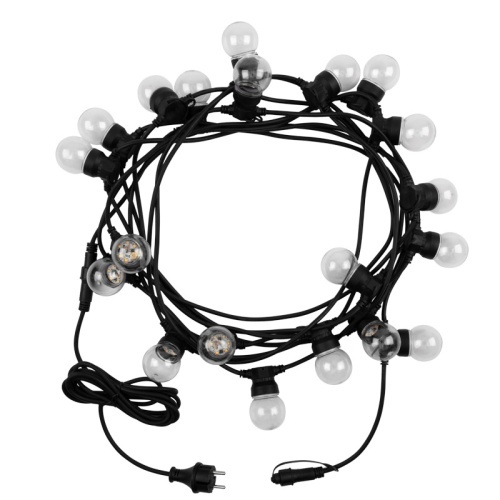 картинка Уличная гирлянда Лофт,  черный каучук,  20 прозрачных ламп х 5 LED,  влагостойкая IP44 от магазина Сантехстрой