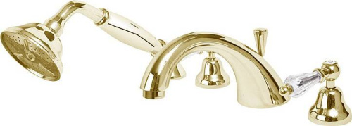 изображение смеситель cezares diamond-bvd-03/24-sw на борт ванной с ручным выдвижным душем, золото 24 карат, ручки swarovski
