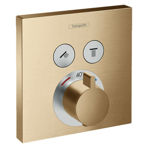 фотография hg showerselect  встраиваемый термостат для душа, 2 источника с кнопками вкл/выкл (внешняя часть), цвет: шлифованная бронза
