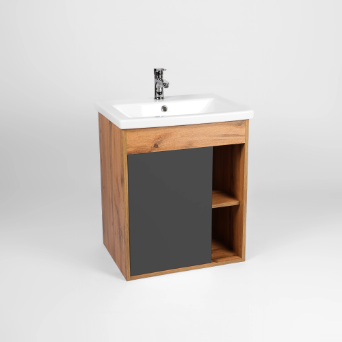 картинка Тумба VIANT "Бостон" COMO 70 1 ств подвесная графит 425х655х620 (VBOS70COG-T1STP) от магазина Сантехстрой