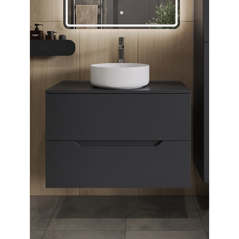 картинка Тумба с раковиной подвесная Orange Line Li-80TuwMDF+B02-460MB 80 см, белый/черный от магазина Сантехстрой