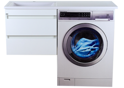 картинка Тумба с раковиной Фостер 55 с 2 ящиками под стиральную машину подвесная Marko Гавана 120 левая от магазина Сантехстрой