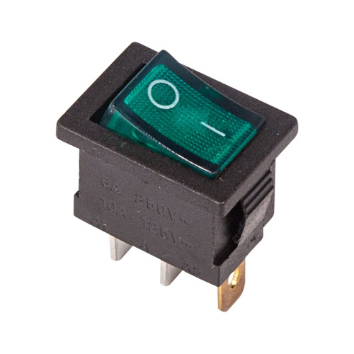 картинка Выключатель клавишный 250V 6А (3с) ON-OFF зеленый с подсветкой Mini (RWB-206, SC-768) REXANT от магазина Сантехстрой