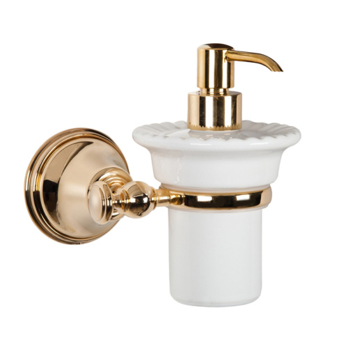 картинка TW Harmony 108, подвесной  дозатор для ж/мыла, керамический (белый), цвет держателя: золото от магазина Сантехстрой