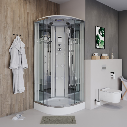 картинка Душевая кабина Niagara Ultra NG-701-01 (90х90х220) низкий поддон(16см),стекло прозрачное с рисунком,4 места от магазина Сантехстрой