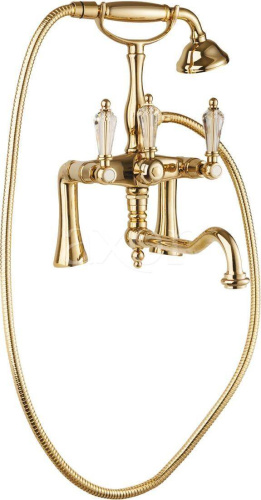 изображение смеситель cezares diamond-vdf-03/24-sw для ванны с поворотным изливом и ручным душем, золото 24 карат, ручки swarovski