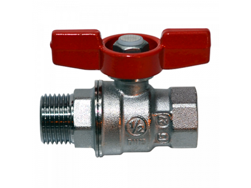 картинка Кран шаровой, R854, 1/2", ВН, ручка-бабочка красная, хромированный от магазина Сантехстрой