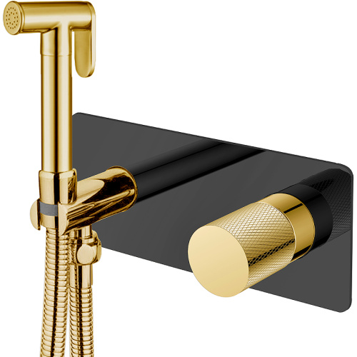 картинка Гигиенический душ со смесителем Boheme Stick 127-BG.2 Черный матовый Золото от магазина Сантехстрой