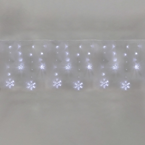 картинка Гирлянда Бахрома со снежинками 2,4х0,9м,  150LED,  белый,  с контроллером 8 режимов,  230В NEON-NIGHT от магазина Сантехстрой