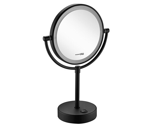 картинка Косметическое зеркало WasserKRAFT K-1005BLACK с подсветкой с увеличением Черное от магазина Сантехстрой
