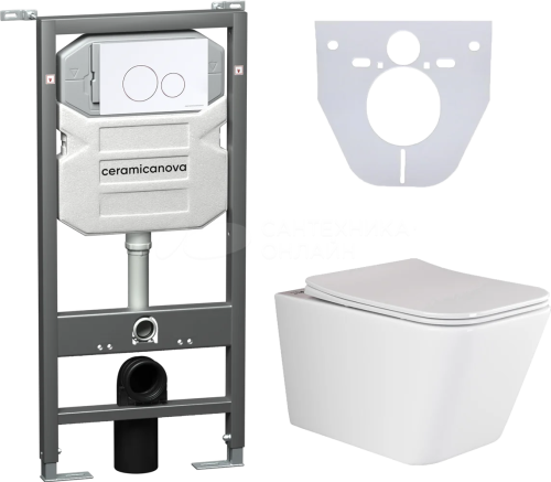 картинка Комплект (CN3007+CN1001W) Унитаз подвесной Ceramica Nova Metric Rimless CN3007 с микролифтом, безободковый + Система инсталляции для унитазов Ceramica Nova Envision CN1001W с кнопкой смыва и шумоизоляционной панелью от магазина Сантехстрой