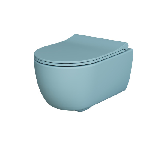 картинка Унитаз Abner 103T20801R (545*360*330)  МАТОВЫЙ ГОЛУБОЙ подвесной БЕЗОБОДКОВЫЙ, 1 место от магазина Сантехстрой