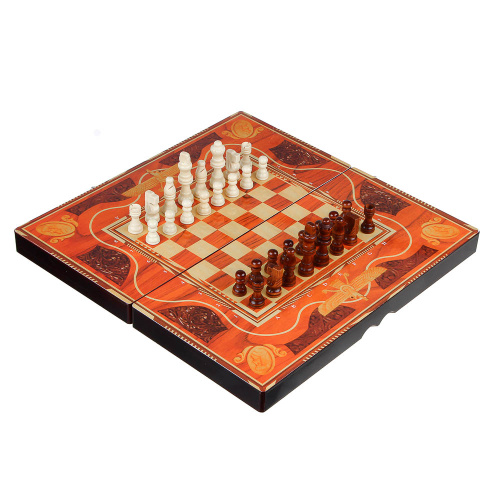 картинка LDGames Набор игр 3 в 1 (шашки, шахматы, нарды), дерево, 40х40см (40х20х6см) от магазина Сантехстрой