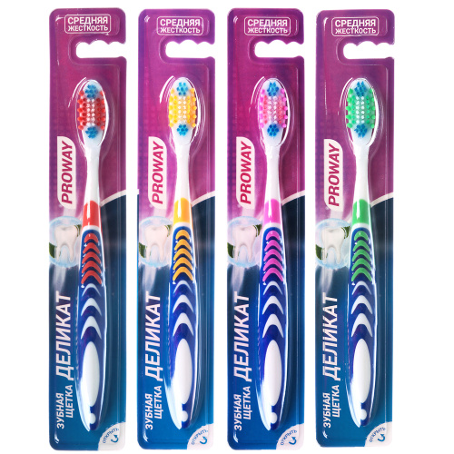картинка PROWAY Зубная щетка Деликат, пластик, резина, средняя жесткость, индекс 5, степень 6<G<9 от магазина Сантехстрой