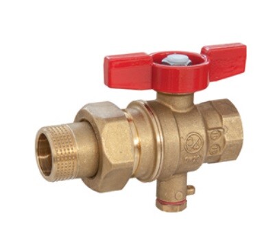 картинка Кран шаровой для зонда, с отводом, 1"F x 1"M, ручка - бабочка красная от магазина Сантехстрой