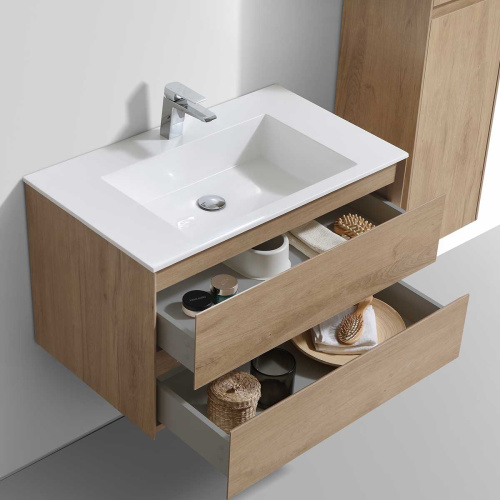 картинка Тумба под раковину Luka 800 подвесная, 2 выкатных ящика soft-close, N.Oak от магазина Сантехстрой