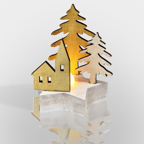 картинка Деревянная фигурка с подсветкой Домик в лесу 9x8x10 см от магазина Сантехстрой