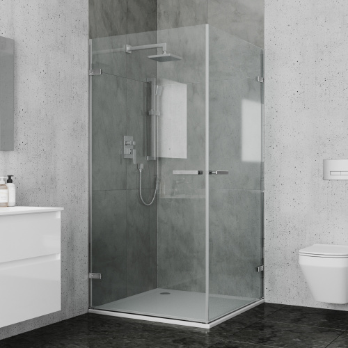 картинка Душевое ограждение Ambassador Abner 10011106 (100х100х200) квадрат,хром,стекло прозрачное,распашная,1 место от магазина Сантехстрой