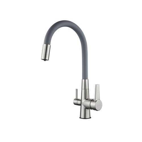 картинка смеситель для кухни с подключением фильтра для воды d-lin d159317-4h, сатин/серый