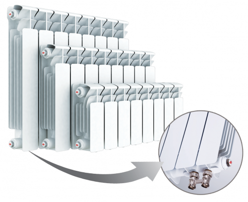 картинка Радиатор биметаллический RIFAR Base 500 х 9 секций подключение нижнее (левое)(R50009НПЛ) от магазина Сантехстрой