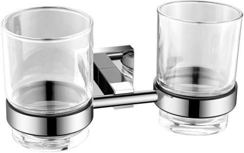 картинка 6184D Двойной стакан стекло с держателем Aquanet, хром (202107) от магазина Сантехстрой