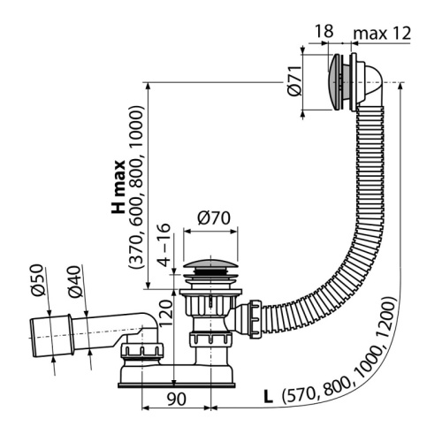 картинка Слив-перелив Alcadrain для ванны, click/clack, хром матовый (A504CKM) от магазина Сантехстрой