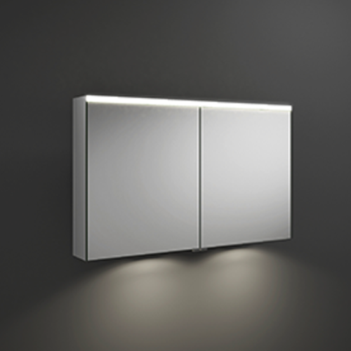 картинка BURGBAD Iveo  Зеркальный шкаф с подсветкой , 1108х680х160 мм,свет. 1 выкл.и розетка, стекл полки, 2 зеркальн двери с обеих сторон, зеркальный корпус от магазина Сантехстрой