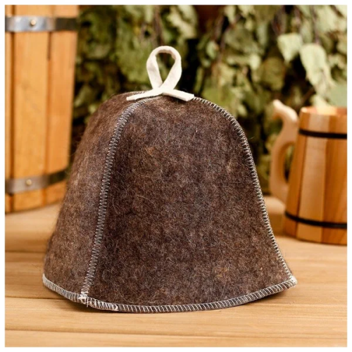 картинка Колпак банный "Сауна" фетр цвет коричневый арт.с-272-фф2 от магазина Сантехстрой